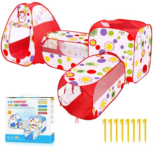 MAIKEHIGH 4 in 1 Play Tent Tunnel, Pop Up Tents Foldable Baby Ball Pit Crawl Tunnel Indoor Outdoor Garden Game Girls Boys Kids Gifts