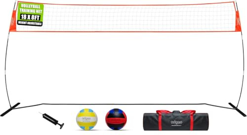 18FT Portable Volleyball Net, Freestanding Volleyball Practice Net with Adjustable Height, 2 Volleyballs and Carry Bag for Indoor, Outdoor, Backyard, Home