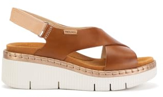 Pikolinos Gomera Sandalias Cuña Mujer | en Cuero | Suela Extraligera en Color Marrón Claro
