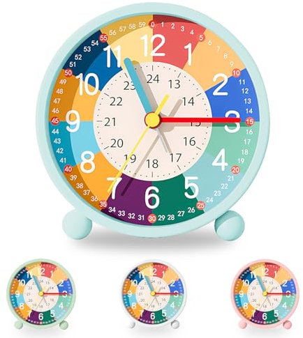 Idota Réveil enfant analogique sans tic-tac, apprentissage, veilleuse, fille garçon, pour la rentrée scolaire, réveil à piles (sans tic-tac)