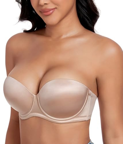 DotVol Women's Push Up Wired Strapless Thick Padded Everyday Bra(Beige,34C)
