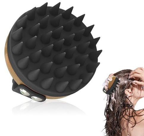 Kopfhaut Massagebürste Shampoo Bürste, Silikon Kopfhaut Massagebürste für Peeling und Kopfmassage, [Nass & Trocken] Scalp Massager,Reduziert Schuppen, Stimulieren das Haarwachstum (Schwarz)