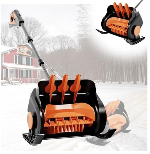 Minisnöslunga, sladdlös elektrisk snöskyffel, batteridriven snöslunga, sladdlös snöslunga med kontrollbox för 4 hastigheter (2 batterier och laddare ingår), för klar snö från vägar