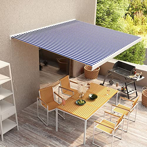 Brokky 3052671 Tenda a Cassonetto Manuale 350x250 cm Blu e Bianca Tenda da Sole per Esterno Avvolgibile,Tenda da Sole a Bracci Estensibili,Tettuccio Resistente al Sole e Impermeabile