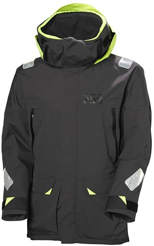 Helly-Hansen Skagen Vestes imperméables pour homme en tissu de voile coupe-vent et capuche jaune fluo pliable, 980 ébène – Taille XL