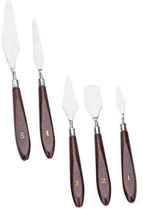 KALLORY 5pezzi Spatole Inossidabile Per Pittura Ad Con Manici Legno Strumenti Per Miscelazione Colori e Creazioni Artistiche Per Artisti e Hobbyisti