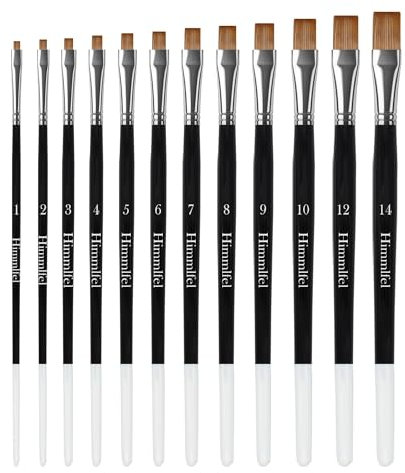 Himmlfel Pinceles Planos, 12 Piezas de Pinceles Planos para Pintar Bordes Rectos, rectángulos y más, para Pintura acrílica, Acuarela, óleo y Gouache