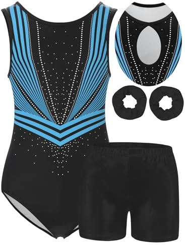 MOLLDAN Girls Gymnastics Leotards Athletic Biketard Unitard Tumbling Activewear Outfits for Kids 5-12 Years(No diamond)(DC022-84-8Y)