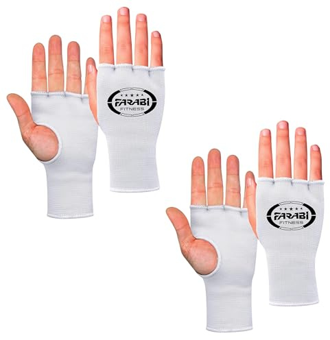 Farabi Sports Boxningshandskar Halvfinger Elastiska Innerhandskar Utan Gelvaddering För Stängning, MMA, Muay Thai, Träning, Kickboxning och Kampsport (Vit (2-pack), S/M)