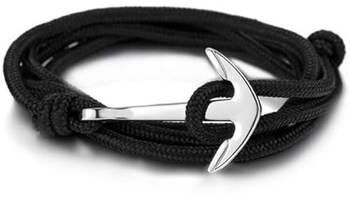 Ankare armband polyestersnöre svart silver