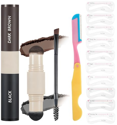 MOTIBACK Eyebrow Stencil Kit - 10Pcs Reusable Tattoo Brow Stencil Set with Black Powder | Professional Brow Shaper Kit for Perfect Eyebrow Makeup, Ideal for Beginners & Professionals (Black)