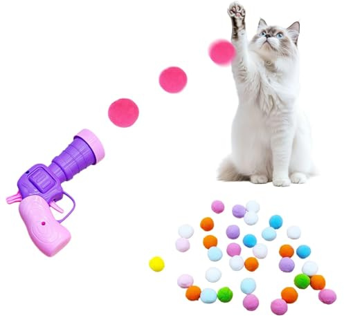 Fognill Interactive Cat Toy Launcher Set, Cat Ball Gun with 100 Soft Pom Pom Balls - Indoor Exercise & Training Toy for Active Cats & Kittens, Pet Chasing Play with Ball Shooting Guns for Indoor Play