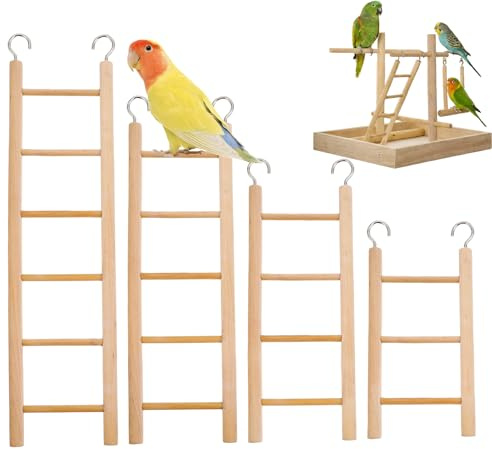 4 Pcs Wooden Bird Ladders With 3, 4, 5 And 6 Steps, Cage Toy Set | Natural Climbing Accessories For Parakeets, Budgies And Parrots
