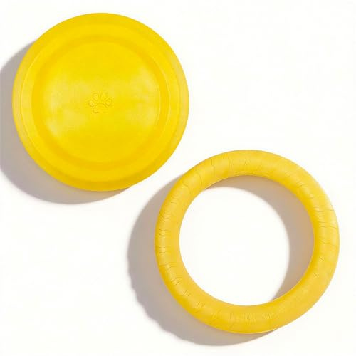 Potaroma Juego de 2 anillos de goma EVA para perros y discos voladores, anillo grande para masticar + disco flexible suave, juguetes flotantes para jugar en el agua, juguetes interactivos de búsqueda