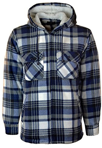 MyShoeStore Mens Padded Shirts Lumberjack Collared Hooded Flannel Check Jacket Thick Quilted Work Wear Warm Thermal Fleece Fur Lined Top Casual Coat