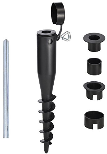 Land-Haus-Shop Sonnenschirmhalter/Schirm Halter/Erdspieß schwarz zum Eindrehen/Wäschespinne Halter/Standfuß/Masthalter, Einschraub Bodenhülse robust (Schwarz)