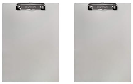 Amazon Basics Aluminum Clipboard, Letter Size, Office Supplies, 2-Pack, Silver