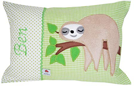 Glückspilz Namenskissen Babykissen I Faultier I mit Namen personalisiert I Geschenk zu Geburt, Taufe oder Geburtstag (Rosa, 40 x 60) (Grün, 25 x 35)