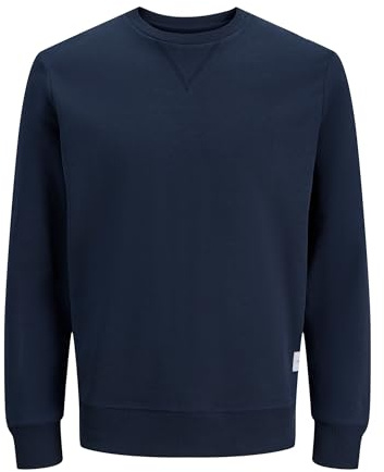 JACK & JONES Uomo Felpa Basic a Maniche Lunghe Girocollo Pullover Maglione Monocromatico Jumper JJEBASIC, Colore:Blu, Dimensione Maglia:XL