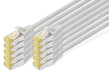 DIGITUS LAN Cable Cat 6A - 0.25m - 10 Pieces - RJ45 Network Cable - S/FTP Shielded - Compatible with Cat6 & Cat7 - Gray