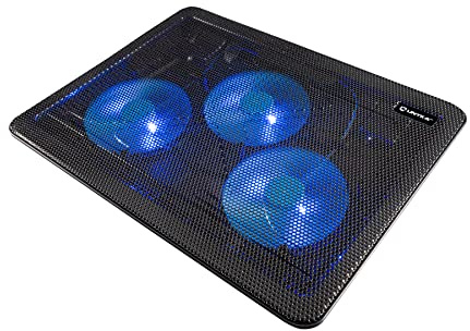 UNYKAch Candy C300 – Base de Refrigeración Portátil para Portátiles hasta 15,6” | Tres Ventiladores Silenciosos LED Azul, Rejilla Metálica, USB Extra, Diseño Ergonómico y Antideslizante | Negro