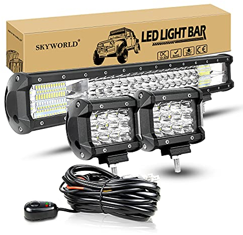 SKYWORLD LED-Lichtleiste, 20 288W Spot Flutlicht Arbeitsscheinwerfer Bar Offroad + 4 36W LED Arbeitsscheinwerfer Spotlight mit Kabelbaum für Traktor LKW Auto ATV SUV 4x4 Boot