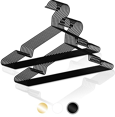 ROW&LINE® – Kleiderbügel Metall (42 cm) – 20 Stück (schwarz matt) – platzsparende Kleiderbügel für Erwachsene – belastbar mit Schwerer Kleidung – Bügel für Ordnung & einheitliche Optik