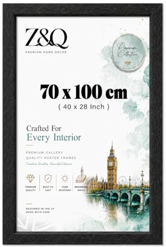 Z&Q Black Poster Frame Extra Large 70x100cm Picture Frame Wall Mount for Big Paintings Photos with Plexiglass Front Vertical Horizontal both Ways Hanging Living Room Art Gallery