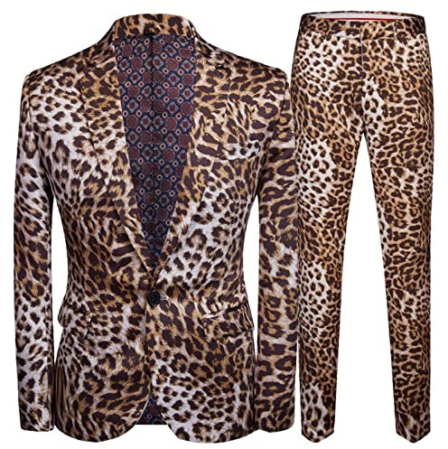 Set da Uomo Set Leopardo Stampato da Uomo Abito Blazer Set con Pantaloni per Uomini Performance dj Giacca cantante di Lusso Stella,Giallo,L