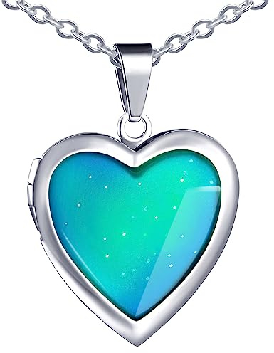 MicVivien Heart Locket Pendant Mood Necklace Changing Colour Women Girls Love Heart Necklaces Fashion Jewellery
