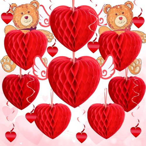 YBwanli Decoraciones para el día de San Valentín, Lindas Alas de ángel y Oso en Forma de corazón,Remolino Colgante en Forma de corazón, Amor romántico,Compromiso,Suministros para Aniversario de Bodas