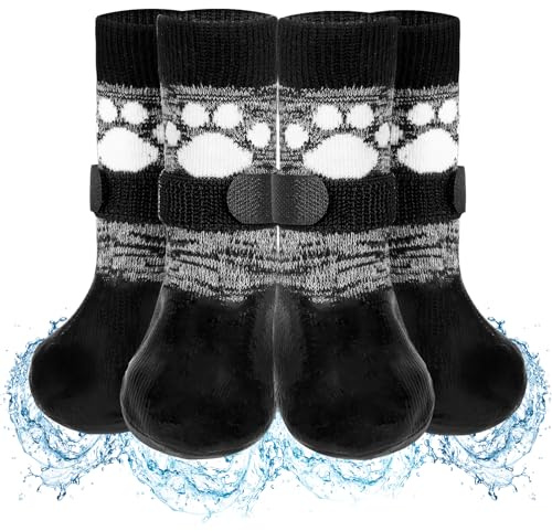 SCENEREAL Anti Slip Dog Boots & Shoes for Hot/Cold Pavement to Prevent Licking, Waterproof Dog Socks Paw Protectors for Small Medium Large Dogs, Traction Control on Hardwood Floor for Senior Dog, M