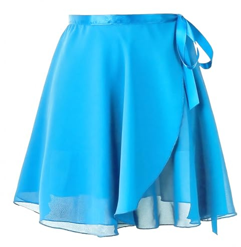 Baisdan Girls Women Ballet Wrap Skirt Chiffon Dance Skirt with Adjustable Waist Tie Skate Gymnastics Ballet Skirts Light Blue