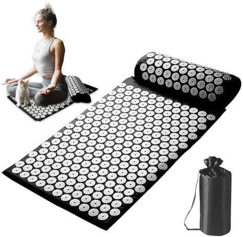 Acupressures Mat and Pillow Set, Meditation Mat Massage Set with Pillow, Cushioned Spike Acupunctures Massage Mat, Therapies Pressure Mat with Carry Bag for Men and Women