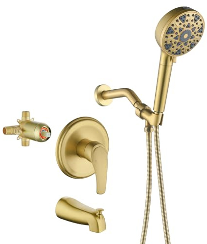 Brushed Gold Shower Faucet Set with Tub Spout Tub and Shower Faucet Set Complete with Handheld Shower Head Shower Combo Set Shower System with Tub Spout Tub and Shower Trim Kit