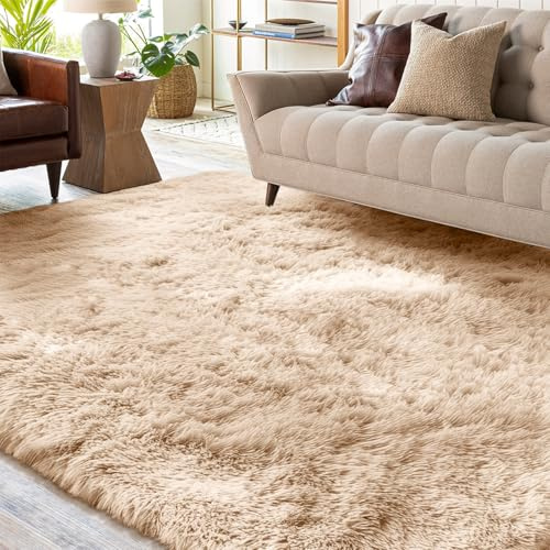 XSIVOD Soft Area Rugs for Living Room, Plush Fluffy Bedroom Rug, Non-slip Shaggy Rugs for Dorm Teens Room Decor, Modern Indoor Furry Carpets for Playroom Study Office, 120x160 cm, Beige