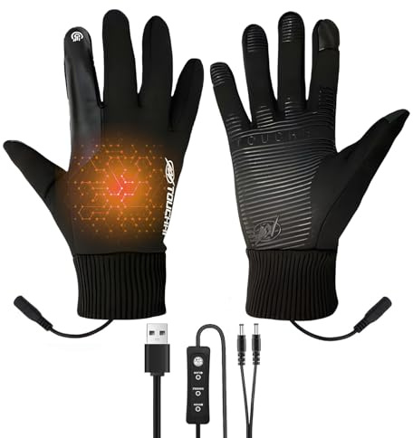Gants chauffants USB pour hommes et femmes, gants chauffants électriques avec fonction écran tactile et 3 niveaux de température réglables, gants antidérapants pour l'hiver pour courses de VTT