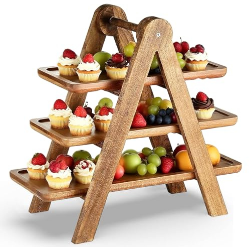 TFLPUO Tiered Cake Stand Wood, 3 Tier Cake Stands Wooden Cupcake Dessert Display Stand for Afternoon Tea Wedding Birthday Party