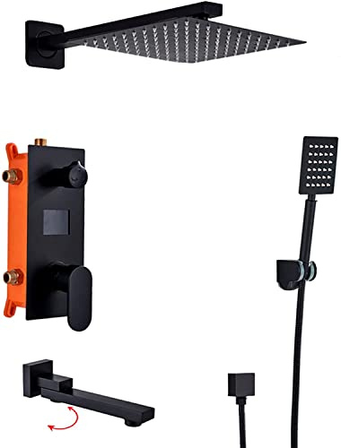 Digital Shower System Matte Black Shower Mixer Set with Handheld Brass Showerhead Rainfall Waterfall Effect Complete Shower Kit for Luxurious Bathroom Experience