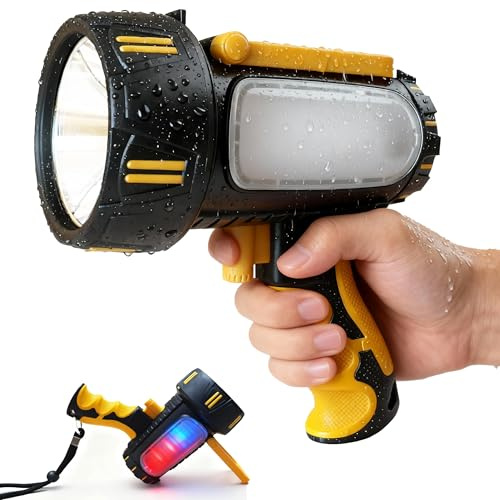 Rechargeable Spotlight 1650LM and 900m Beam,13000mAh Powerful LED Torch Super Bright, Handheld Searchlight with Adjustable Stand, IP67 Waterproof Large Flashlight for Hunting/Camping/Emergency