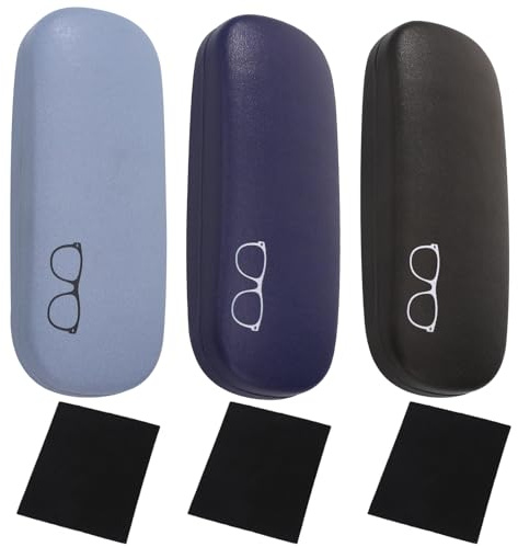 ViEinkaufen 3 Pack Hard Shell Eyeglasses Case, PU Leather Glasses Case with Cleaning Cloth, Portable Spectacle Cases Large Sunglasses Case Concise Glasses Protective Case for Glasses Storage