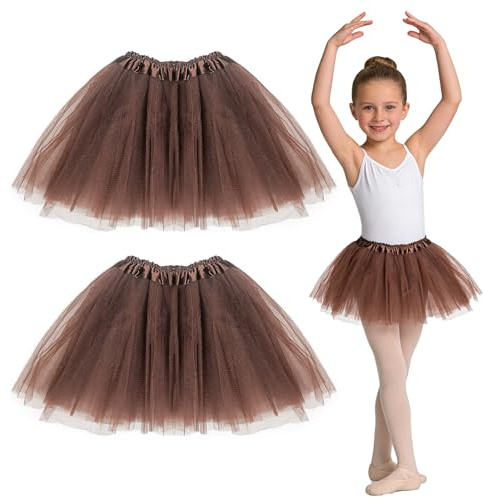 GYIOFAI 2 Pezzi Tutu Danza Gonna per Ragazze, Gonna tutù da Bambina a 3 Strati, Tutu Costume Tulle Carnevale Festa (Marrone)