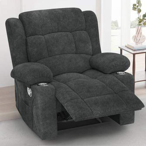 MOSGAT RV Recliner Chair, Oversized Reclining Loveseat Home Theater Seating with Cup Holders, Insert Pockets, Wall Hugger RV Recliners for Movie Room, Recline Movie Seats Gaming Sofa, Gray