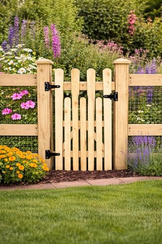 Wooden Garden up and Down Picket Gate Pressure Treated Timber Pedestrian Fence Gate, Outdoor Wooden Garden Gate with Picket Design (90cm Hight x 99cm Wide x 5cm Deep)