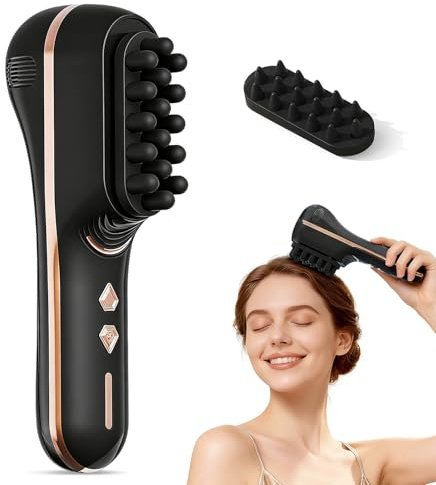 Massageur électrique pour cuir chevelu, 2 embouts de peigne, 2400 tr/min, 5 niveaux d'intensité, mouvement de vibration horizontal, brosse de massage pour cuir chevelu, visage, cou, mains