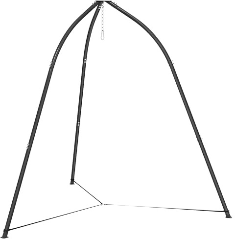 Outsunny Soporte para Silla Colgante Triangular Altura 210 cm, con Cadena Ajustable, Base Estable, Resistente a la Intemperie, Estructura de Silla Colgante para Patio, Jardín, Carga 150 kg, Negro