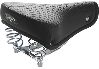 Cucuba® Selle De Vélo Vintage Montegrappa Original Produit Artisanal Italien Fait À La Main en Cuir Synthétique avec Deux Ressorts Modèle Export 1750 (Couleur: Noir)