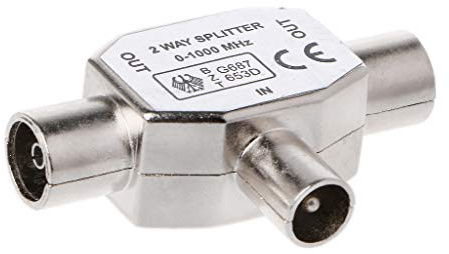 JOYKK Adaptateur d'antenne TV coaxial TV en métal 2 Voies T Splitter1x mâle à 2 x Femelle - Argent
