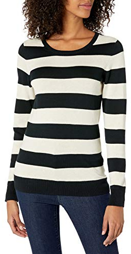 Amazon Essentials långärmad lätt tröja med rund hals (finns i plusstorlek), svart havregryn ljung rugbyrd, medium