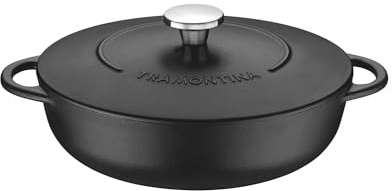 Tramontina Black Enamelled Cast Iron Shallow Casserole Dish | 28 cm (4.1 litre) | Indoor & Outdoor Use